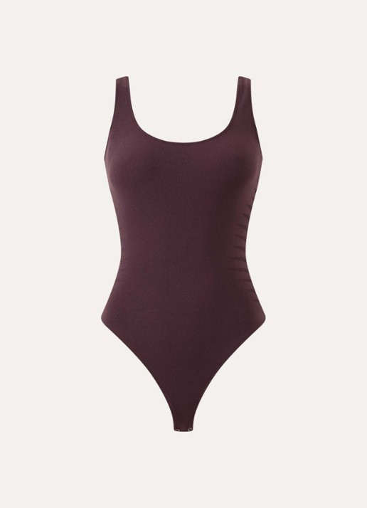 Wolford Slash stringbody met opengewerkt dessin - voorkant 3 aubergine