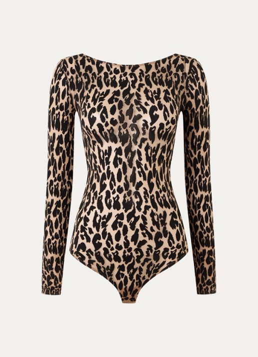 Wolford Stringbody met panterprint - voorkant beige