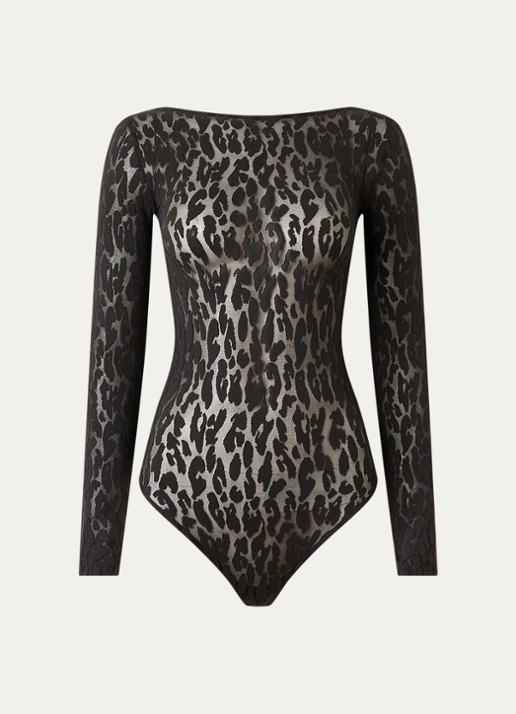 Wolford Stringbody met panterprint - voorkant 2 zwart