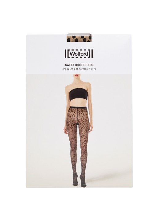 Wolford Sweet Dots panty met stippenprint in 20 denier - voorkant zwart