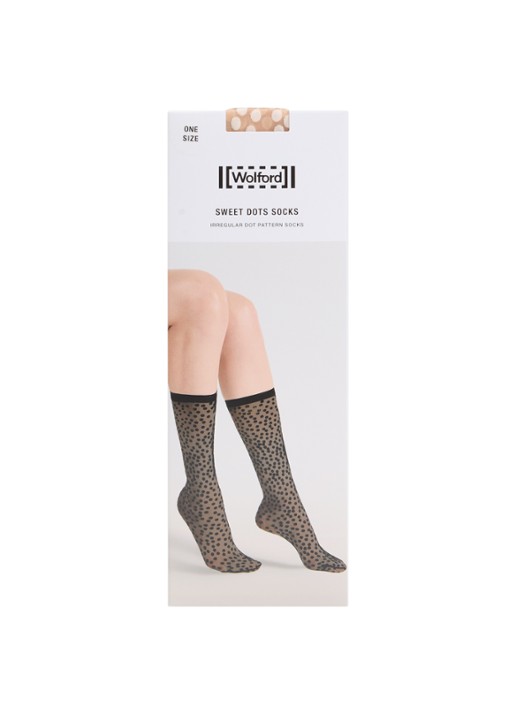 Wolford Sweet Dots pantysokken met stippenprint in 20 denier - voorkant beige