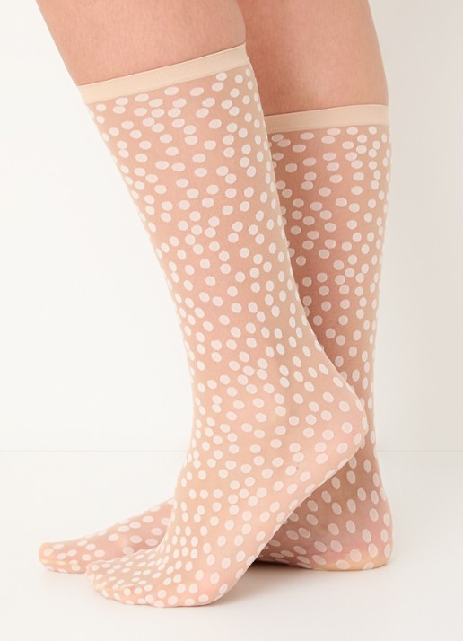 Wolford Sweet Dots pantysokken met stippenprint in 20 denier - voorkant 2 beige