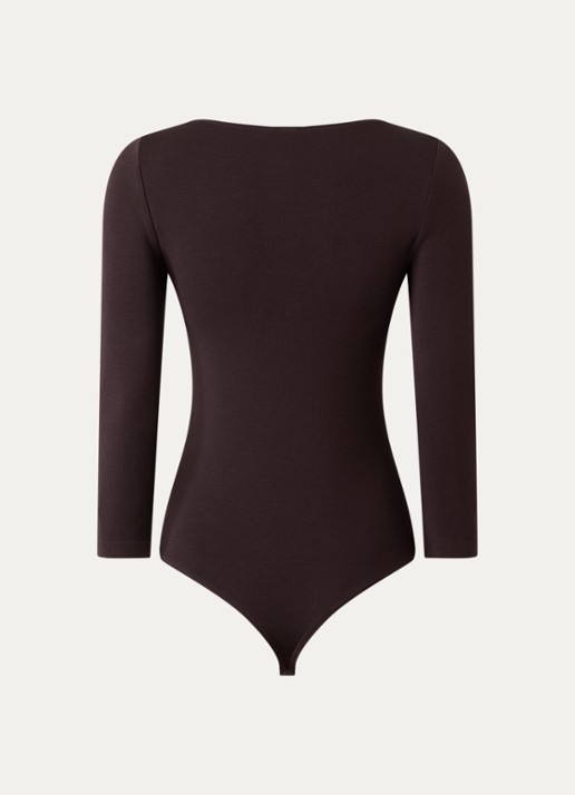 Wolford Tokio stringbody met ronde hals - achterkant donkerbruin