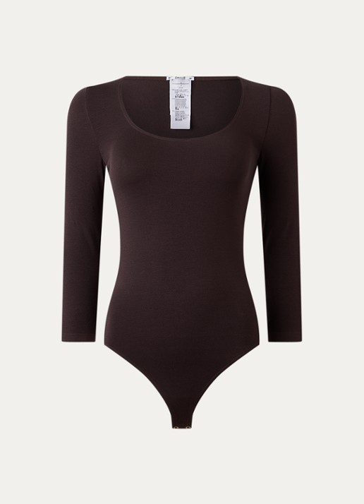 Wolford Tokio stringbody met ronde hals - voorkant 2 donkerbruin