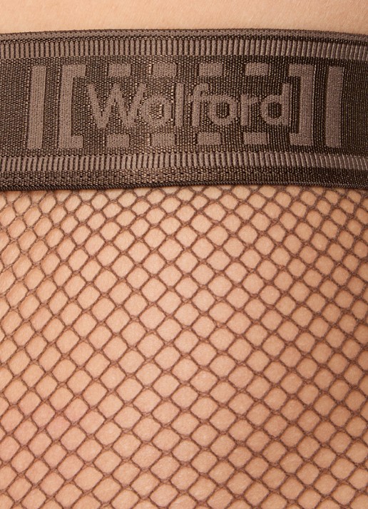 Wolford Twenties  netpanty met logoband - detail donkerbruin