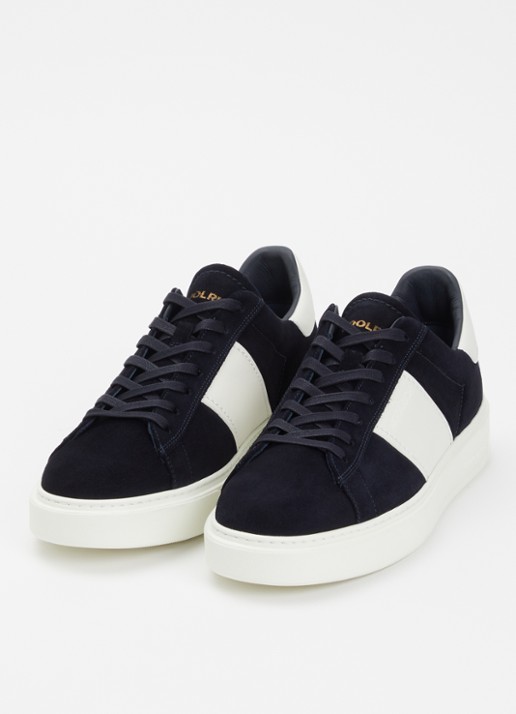 Woolrich Classic Court sneaker van suède met details van kalfsleer  - detail donkerblauw