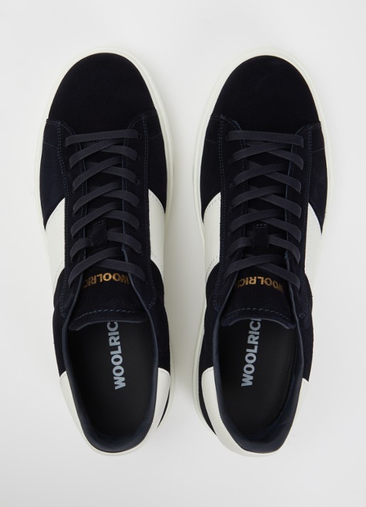 Woolrich Classic Court sneaker van suède met details van kalfsleer  - detail 2 donkerblauw