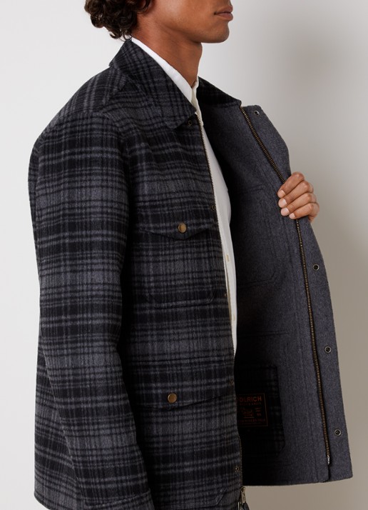 Woolrich Jack in wolblend met klepzakken - detail 2 antraciet