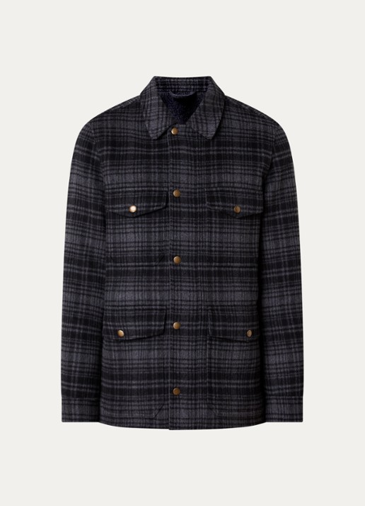 Woolrich Jack in wolblend met klepzakken - voorkant 5 antraciet
