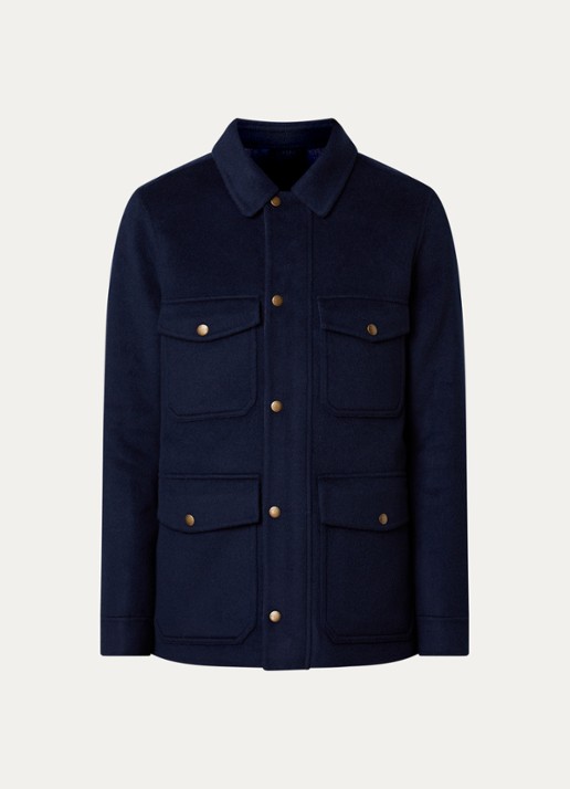 Woolrich Jack in wolblend met klepzakken - voorkant 4 donkerblauw