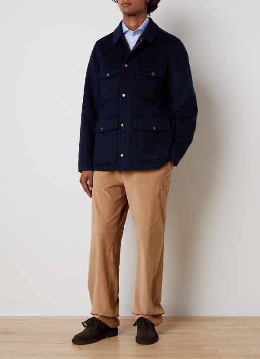 Woolrich Jack in wolblend met klepzakken - voorkant 5 donkerblauw