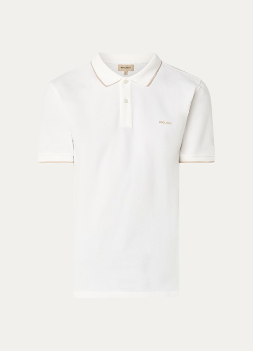 Woolrich Monterey regular fit polo met logoborduring - voorkant 2 gebroken wit