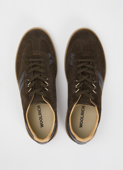 Woolrich Samba sneaker van suède met details van leer  - detail 2 donkerbeige
