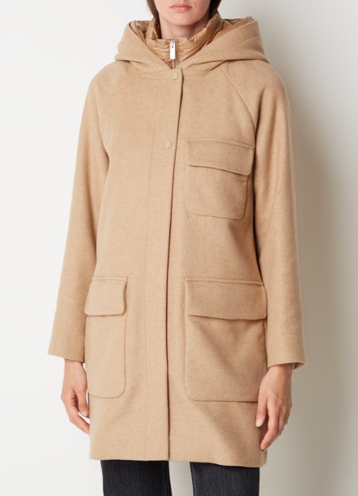 Woolrich Sideline parka in wolblend met klepzakken en uitneembare voering - detail 2 camel