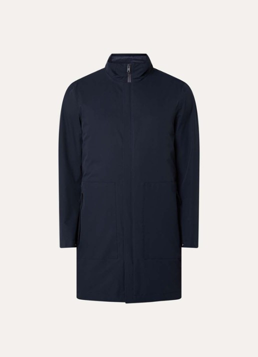 Woolrich Softshell parka met ritszakken - voorkant donkerblauw