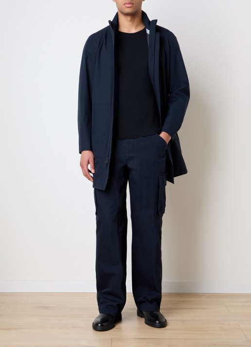 Woolrich Softshell parka met ritszakken - voorkant 2 donkerblauw