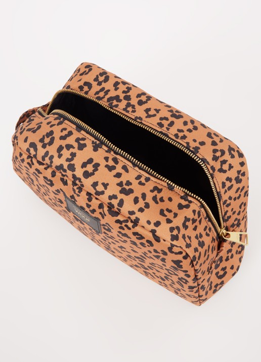 Wouf Agar L toilettas met panterprint - voorkant 2 bruin