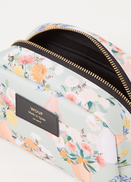 Wouf Aida toilettas met leren details en bloemenprint - detail lindegroen