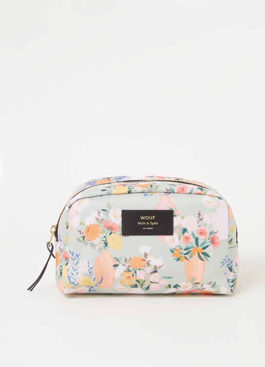 Wouf Aida toilettas met leren details en bloemenprint - voorkant 3 lindegroen