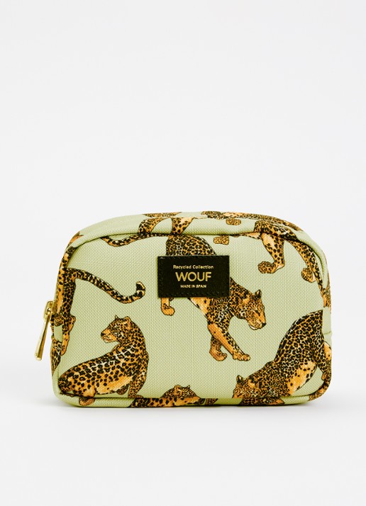 Wouf Avo Leopard make-up tas met print - voorkant lindegroen