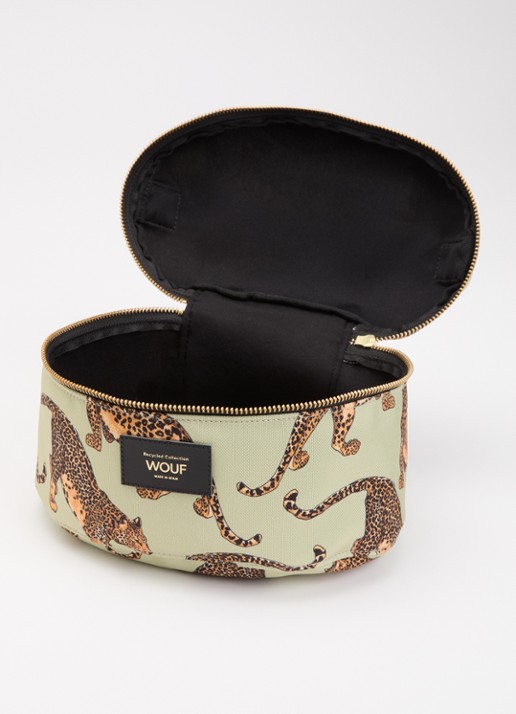 Wouf Avo Leopard make-up tas met print - voorkant 2 lichtgroen