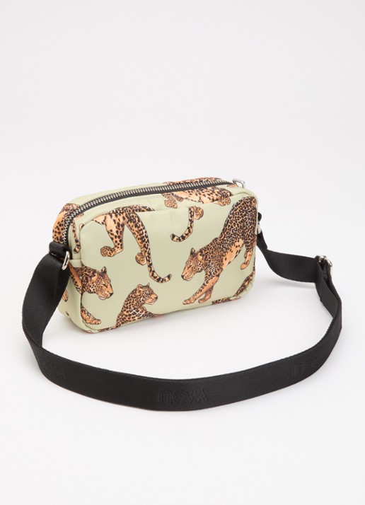 Wouf Avo Leopard Mini crossbodytas met print en verstelbare schouderriem - achterkant 5 lichtgroen