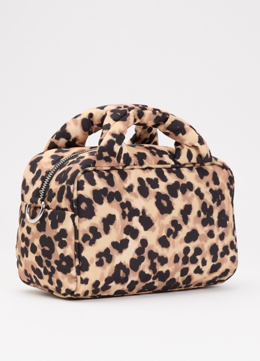 Wouf Feline Bowling handtas met panterprint - achterkant 5 bruin