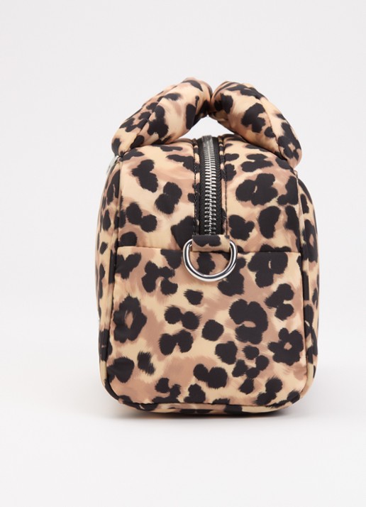 Wouf Feline Bowling handtas met panterprint - detail 3 bruin