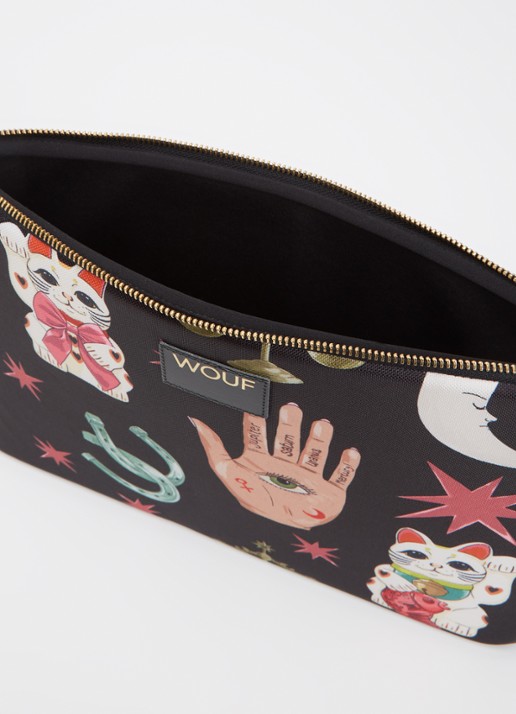 Wouf Fortuna laptophoes 13 en 14 inch met print - detail 2 zwart