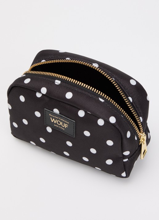 Wouf Grace make-up tas met stippenprint - voorkant 2 zwart