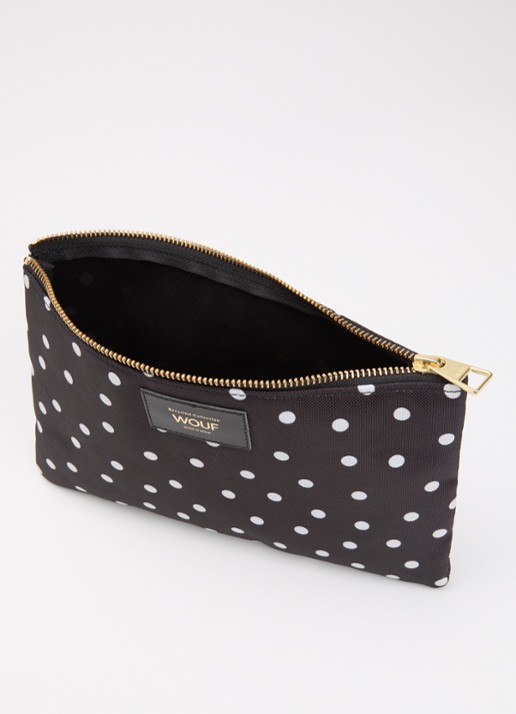 Wouf Grace XL toilettas met stippenprint - detail zwart