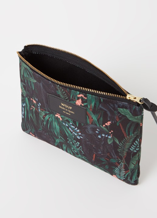 Wouf Janne Large clutch met leren details en print - detail groen