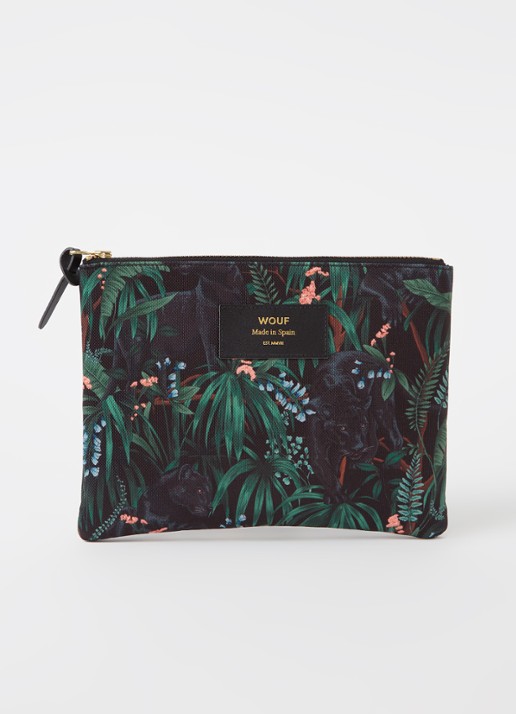 Wouf Janne Large clutch met leren details en print - voorkant 3 groen