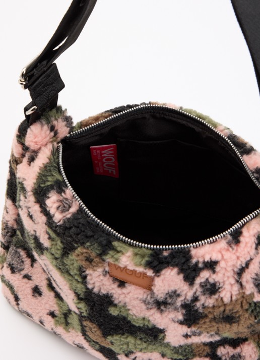 Wouf Margot Hobo schoudertas van teddy met print - detail multicolor