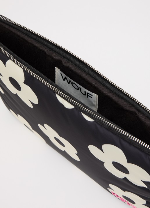 Wouf Night Daisy laptophoes 13 en 14 inch met bloemenprint - detail 2 zwart
