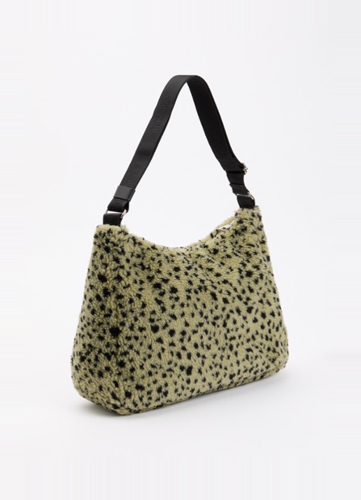 Wouf Olivia Hobo schoudertas van teddy met print - achterkant 2 groen