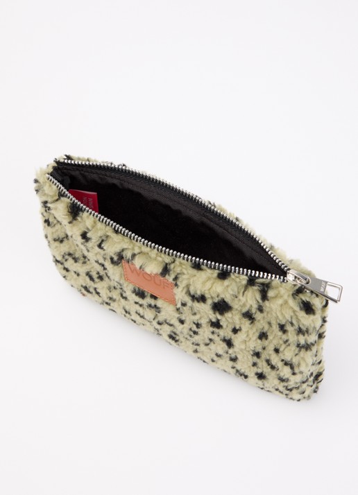 Wouf Olivia toilettas van teddy met panterprint - voorkant 2 mosgroen