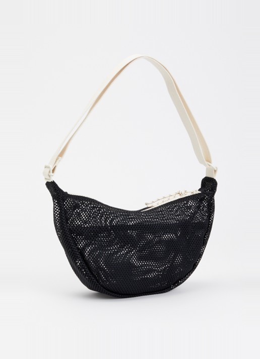 Wouf Onyx crossbodytas van mesh met logo - achterkant antraciet