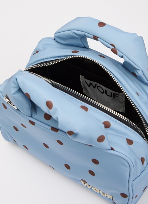 Wouf Polka handtas met stippenprint en afneembare schouderriem - detail 2 lichtblauw