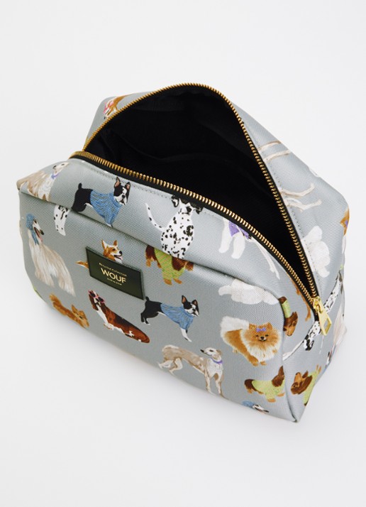 Wouf Puppy Large toilettas met print - voorkant 2 lichtgrijs