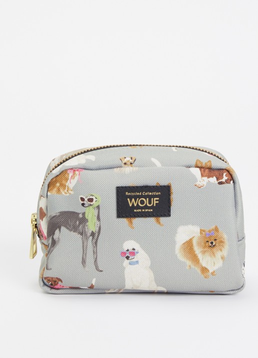 Wouf Puppy make-up tas met print - voorkant lichtgrijs