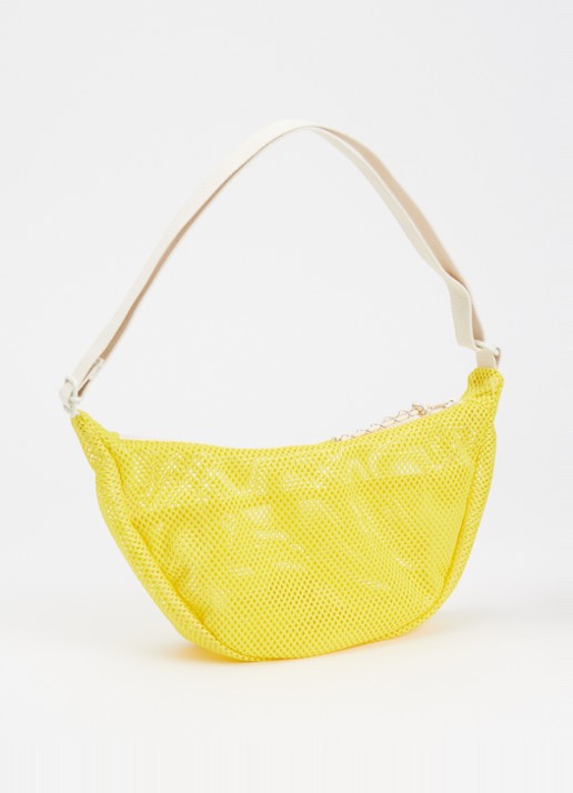 Wouf Ray crossbodytas van mesh met logo - achterkant 2 geel