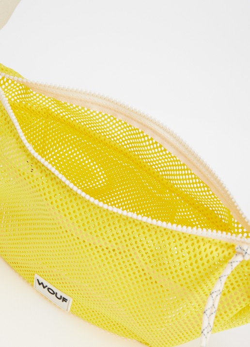 Wouf Ray crossbodytas van mesh met logo - detail 3 geel