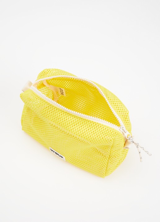 Wouf Ray toilettas van mesh met logo  - detail geel