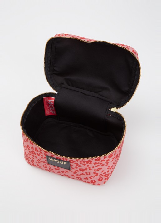 Wouf Roar make-up tas met panterprint - detail 2 koraalroze