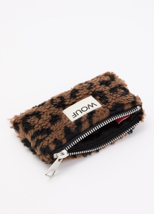 Wouf Simona portemonnee van teddy met print  - voorkant 2 donkerbruin