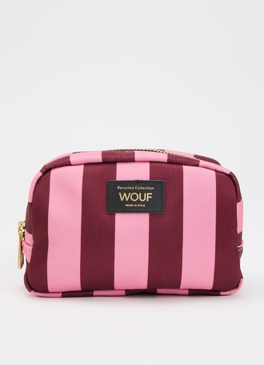 Wouf Sophie make-up tas met streepprint - voorkant roze