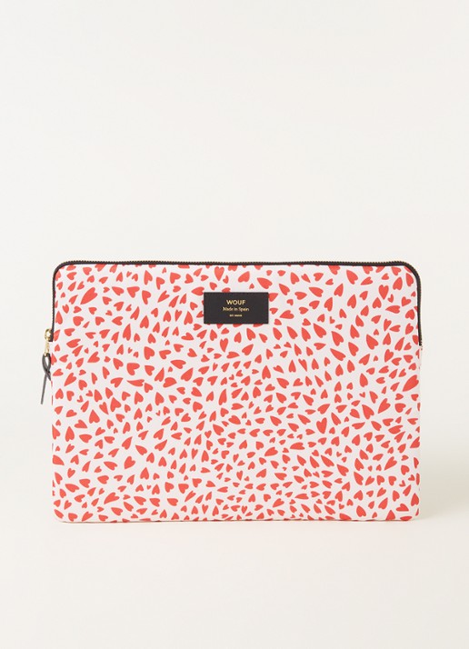 Wouf White Hearts laptophoes van canvas 13 inch - voorkant rood