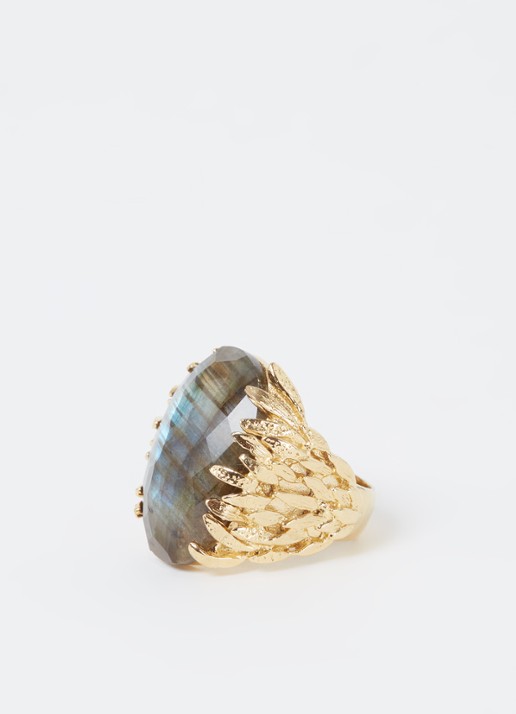 Wouters & Hendrix Feather textured ring verguld - voorkant 2 goud