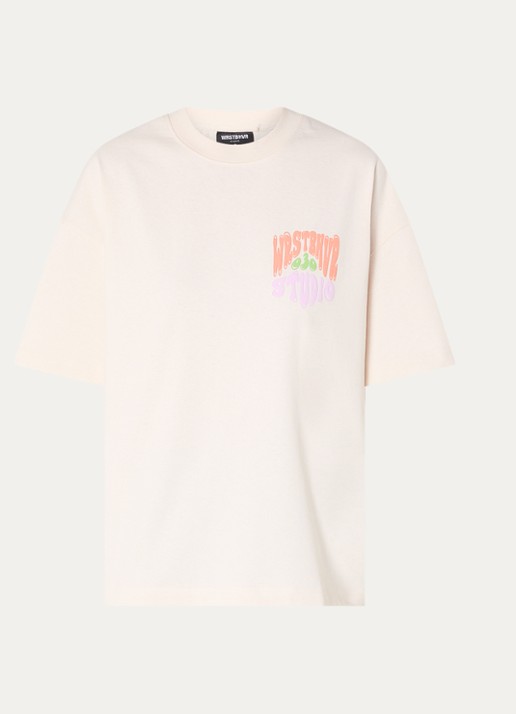 WRSTBHVR Flynn T-shirt met logo- en backprint - voorkant 2 gebroken wit